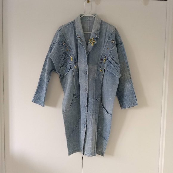 vintage 80s acid wash denim shirtdress topper🎈HOST PICK🎈 - Picture 1 of 15